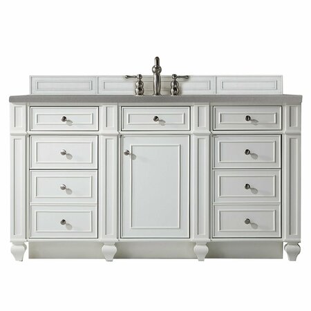 JAMES MARTIN VANITIES Bristol 60in Single Vanity, Bright White w/ 3 CM Grey Expo Quartz Top 157-V60S-BW-3GEX